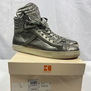 HUGO BOSS ORANGE Glitter Mid High-Top Silver Grey Metallic Shoes 44 Lace up 11